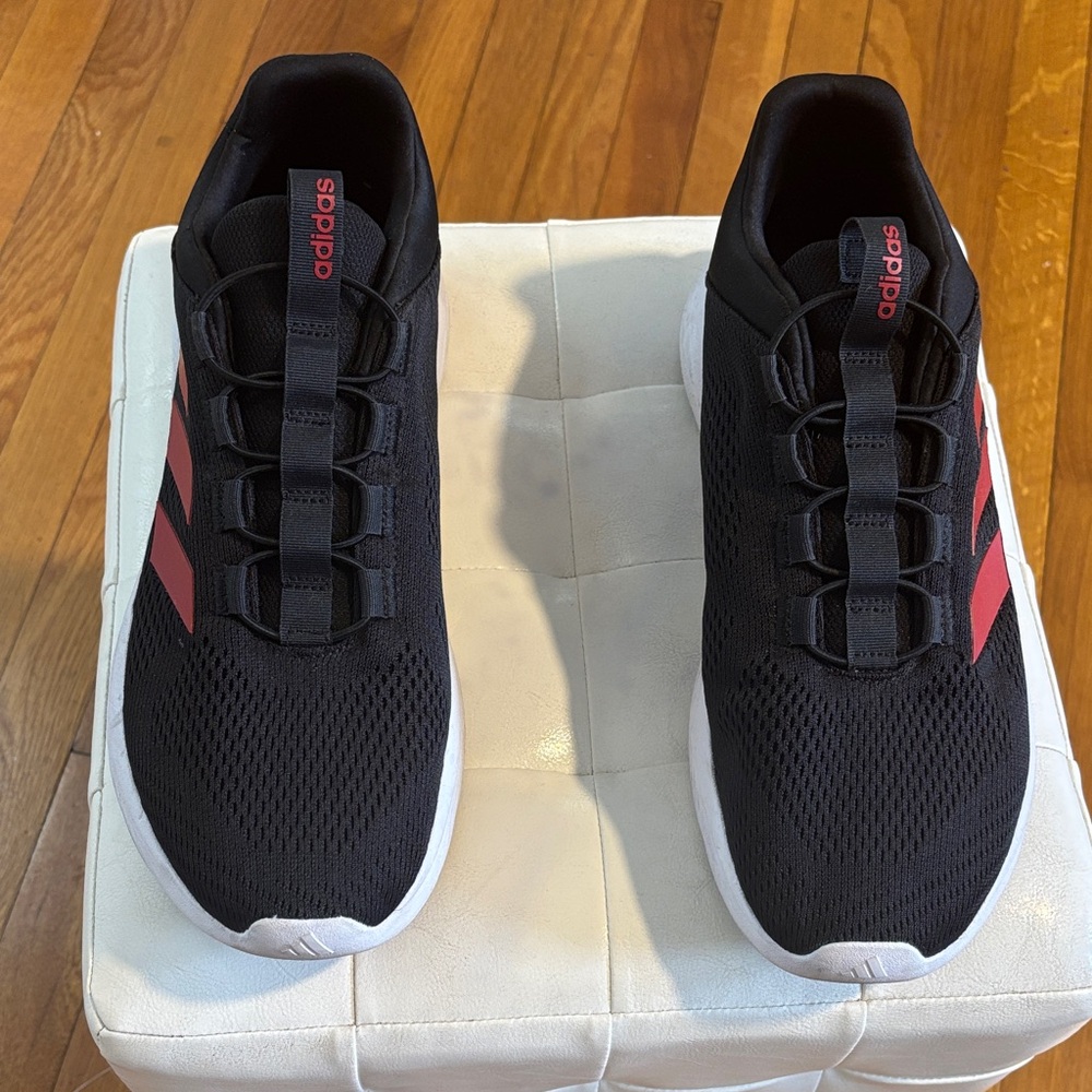Adidas Black Sneakers with Red Stripes